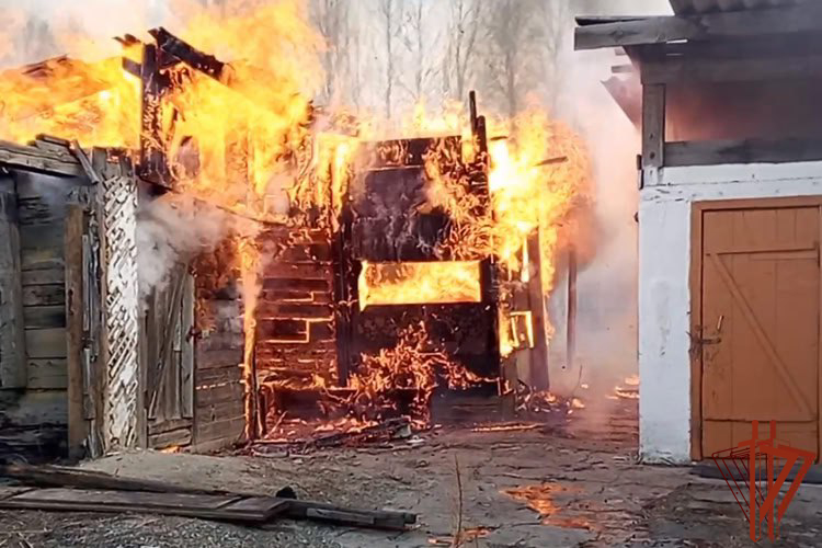 Барун-Хемчикские росгвардейцы помогли предотвратить распространение пожара на территории частного домовладения